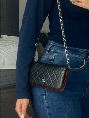 Authentic CHANEL Lambskin Matelasse wallet on chain crossbody bag